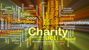 Background concept wordcloud illustration of charity glowing light